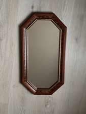 Octagon Wood Framed Brown Accent Mirror Wall Mounted for Entryway Bedroom