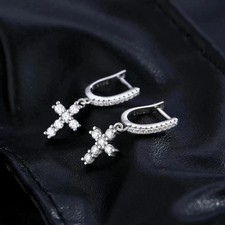 1Ct Round Cut Simulated Diamond Women's Hoop Earrings In 14K White Gold Plated