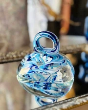 Blue Marble Glass Paperweight, Decorative Object, Used