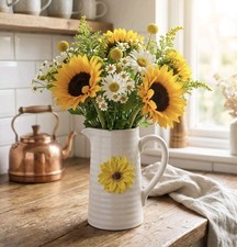 Brocca ceramica girasole vaso rustico casale cucina arredo brocca fiori 