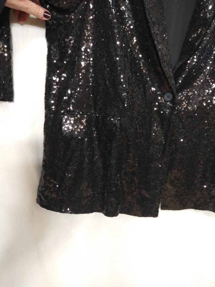 Glam Festive Party Holiday Christmas New Years The Drop Black Sequin Blazer 3x - Image 2 of 4