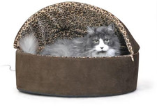 K&H Pet Product Thermo-Kitty Indoor Heated Cat Bed Mocha Leopard 20" large EUC