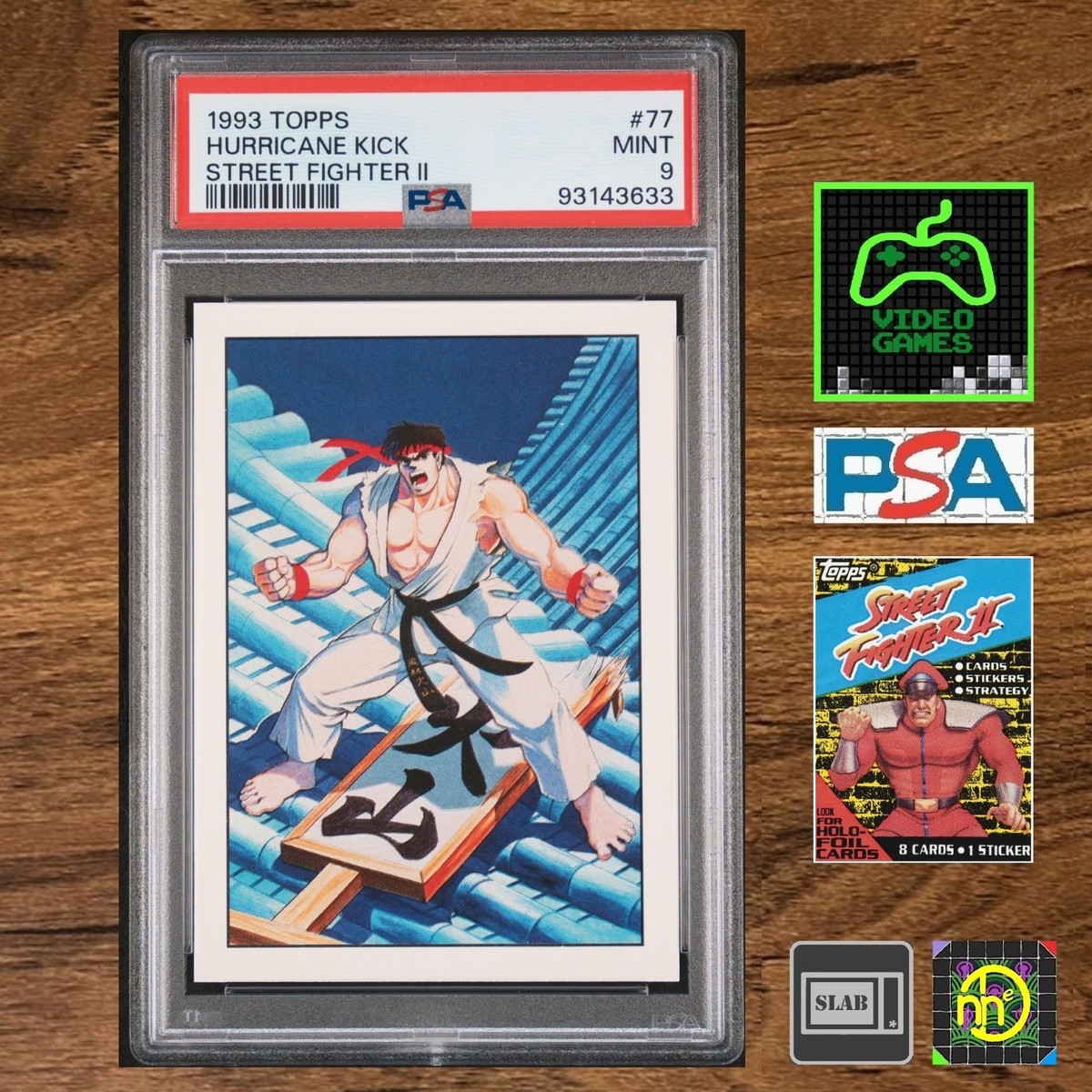 1993 Topps Street Fighter II - #77 Ryu / Hurricane Kick - PSA 9