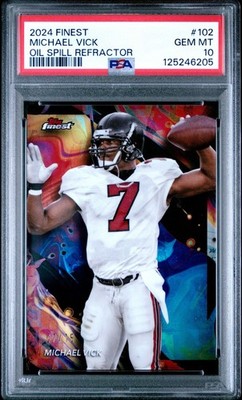 2024 TOPPS FINEST MICHAEL VICK OIL SPILL REFRACTOR #102 #7/15 PSA 10 JERSEY#