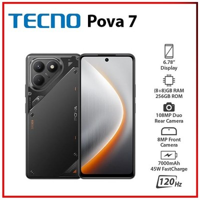 (New) TECNO Pova 7 16GB+256GB BLACK Dual SIM Unlocked Android Mobile Phone