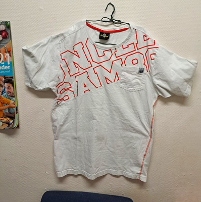 Uncle Sam HerrenT-Shirt M Weiß/Rot Baumwolle Rundhals Kurzarm Druckgrafik,unisex