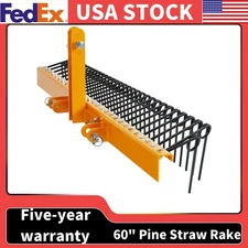 60" Pine Straw Rake Landscape Rake W/3 Point Hitch Receiver Attachment 26 Coil