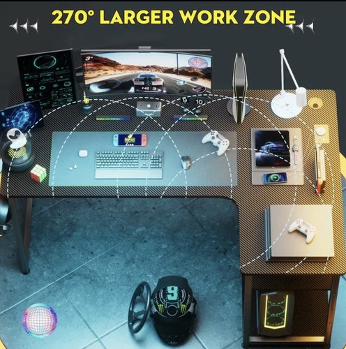 L Shaped Gaming Desk with Power Outlets Corner Computer Desk 130x80CM-black🚚💨 - Picture 7 of 8