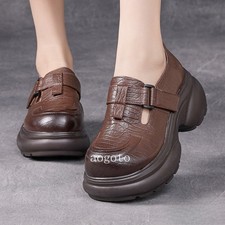 Vintage Women's 100 Real Leather Mary Jane Shoes Thick Sole Platform Breathable