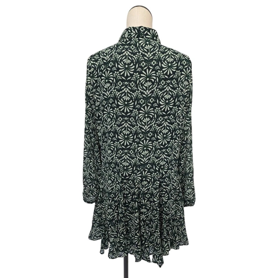 ZARA Green Floral Print Button Down Midi Chiffon Shirt Dress Lined Size XXL - Image 2 of 4
