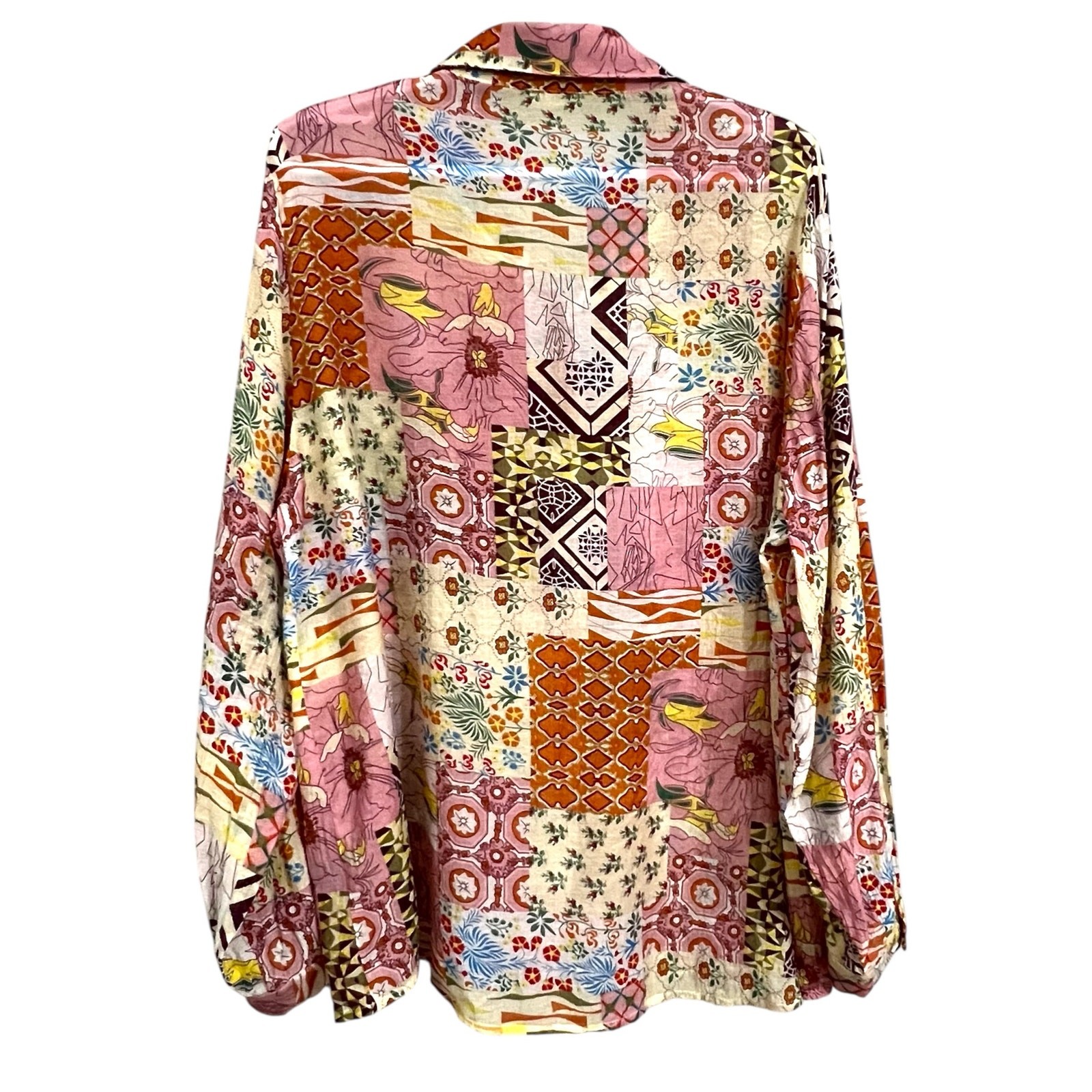 POL Patchwork Button Front Boho Blouse Womens Sma… - image 2
