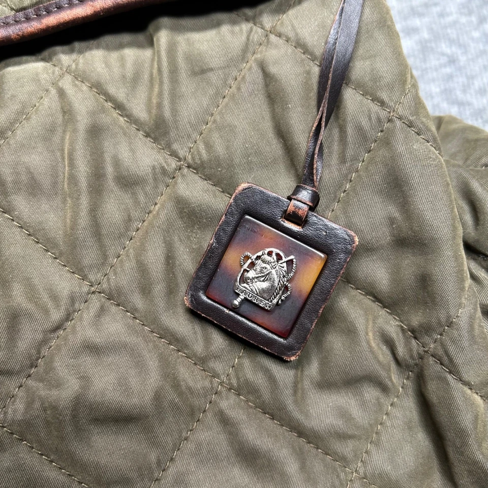 Lauren Ralph Lauren Quilted Backpack Olive Green Leather Outdoor Bag Vintage - Image 2 of 4