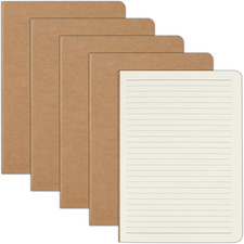 A5 Notebook, 5 Pack Kraft Cover Lined Notebooks, 60 Pages Each, Ideal for
