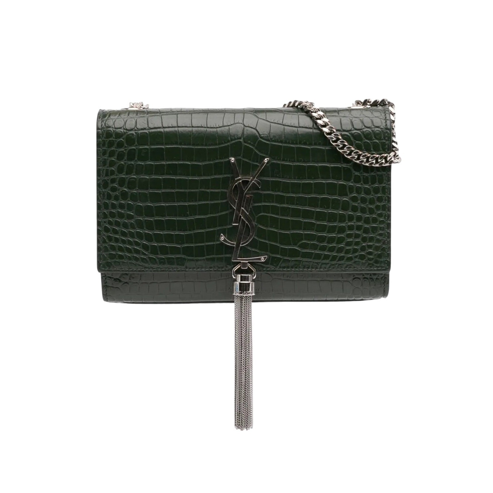 Borsa Saint Laurent nuova senza etichette Kate Medium nappa goffrata in croc verde