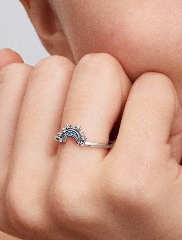 PANDORA Stackable Moon Ring Silver with Blue Ston… - image 1