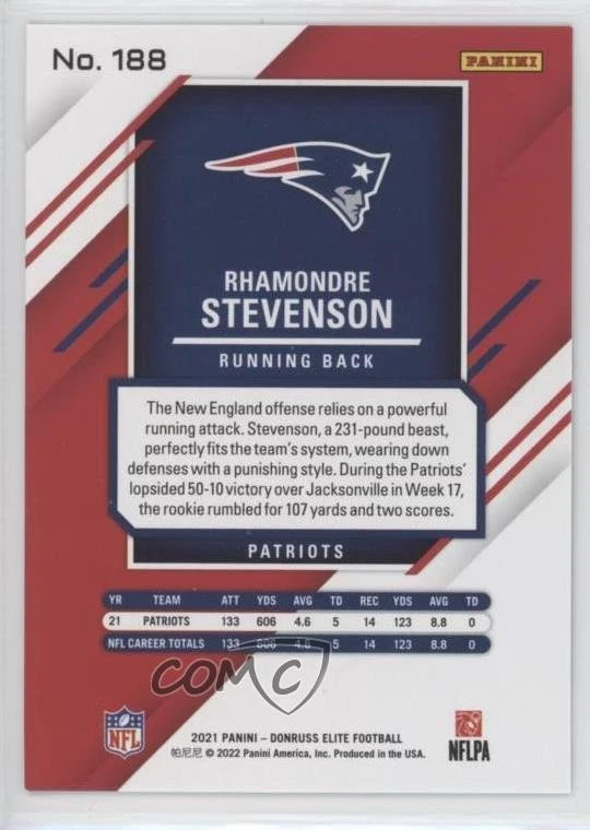 2021 Panini Chronicles Elite Update Purple /99 Rhamondre Stevenson Rookie RC - Image 2 of 2