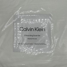 NEW Calvin Klein Washed Percale Cotton Solid 3 Piece KING Duvet Set WHITE
