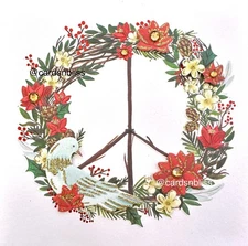 NEW! Papyrus Metallic Glitter Watercolor Wreath Peace Dove Christmas Card