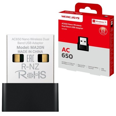 MERCUSYS MA20N AC650 USB WiFi Dongle, Dual Band WiFi Adapter for PC/Desktop/Lapt