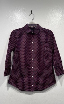 Nautica Shirt Small Button Up 100% Cotton Navy Red Chain Link Non Iron Nautical