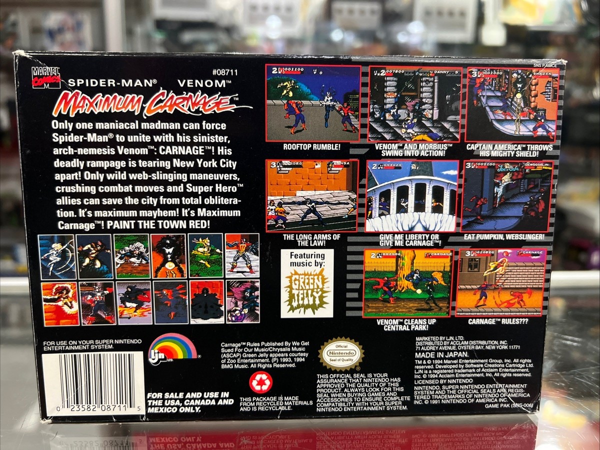 Spider-Man Venom Maximum Carnage (Super Nintendo SNES, 1994