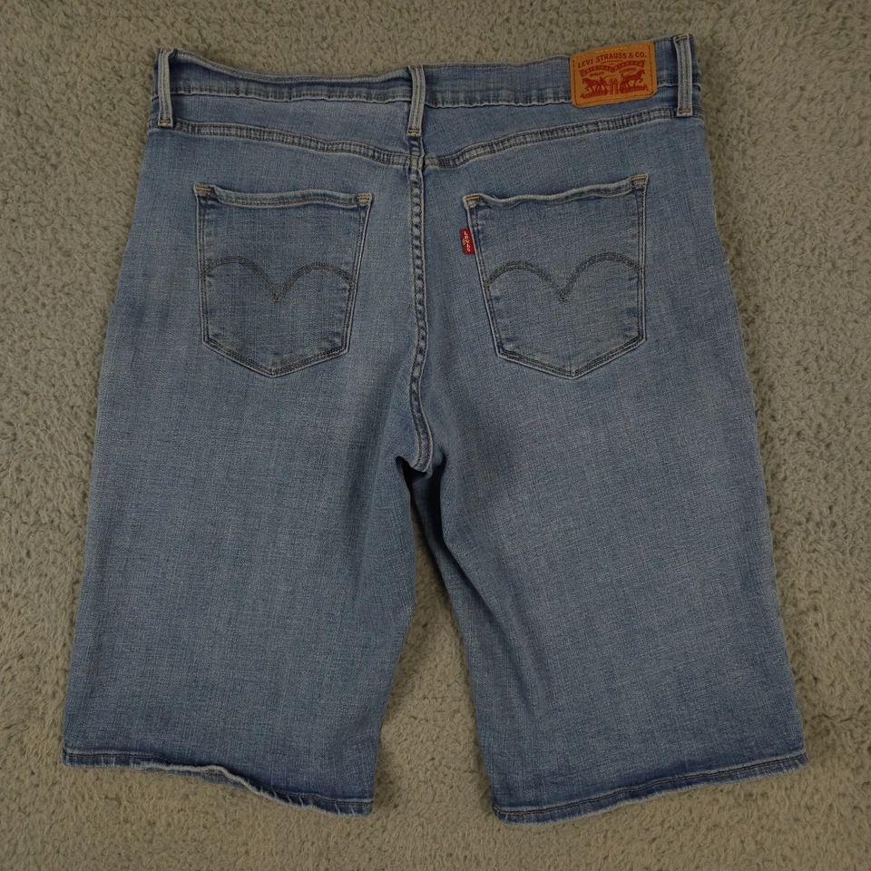 Levis Jean Shorts Women 33 Blue Shaping Bermuda Distressed Mid Rise Stretch FLAW - Image 2 of 4