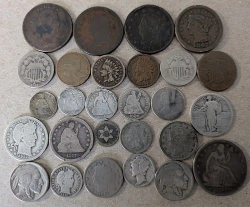 US Type Lot Drape Bust Three Cent Silver Large Cents Seated 1853 Rays 1860 1823