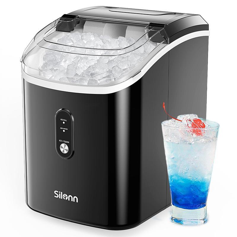 Chewable Pellet Ice Maker for Home - Portable Silver Nugget Ice Machine