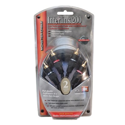 Monster Interlink 200 RCA Audio Cable 6.6ft / 2m High Performance, NEW SEALED