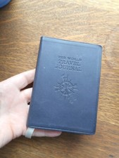 World Travel blank Journal BLACK Leather Cover 4.5x6 Graphic Image with maps