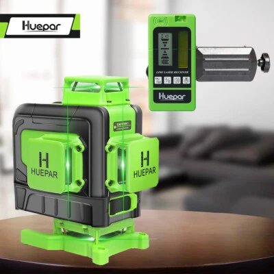 Huepar 4D Cross Lines Green Laser Level Measure With Remote Control Light