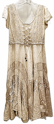 Indian Tropical Maxi Dress OS Women's Corset Crochet Detail Tie Back New  Beige | eBay