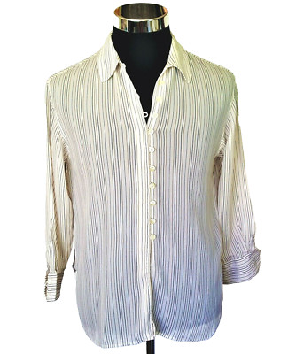 Rena Rowan Saville Classic Blouse Women's Size 10 Semi Sheer Multicolor Stripes
