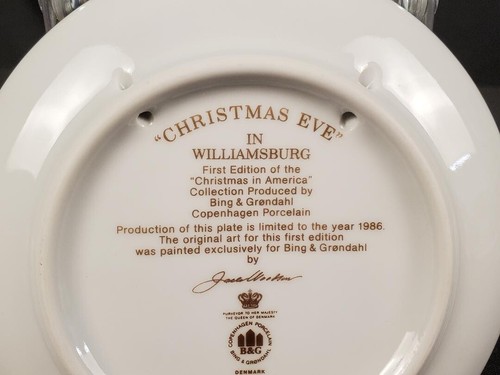 Vintage 1986 Bing & Grondahl Christmas Eve in Williamsburg Plate First Edition - Picture 4 of 4
