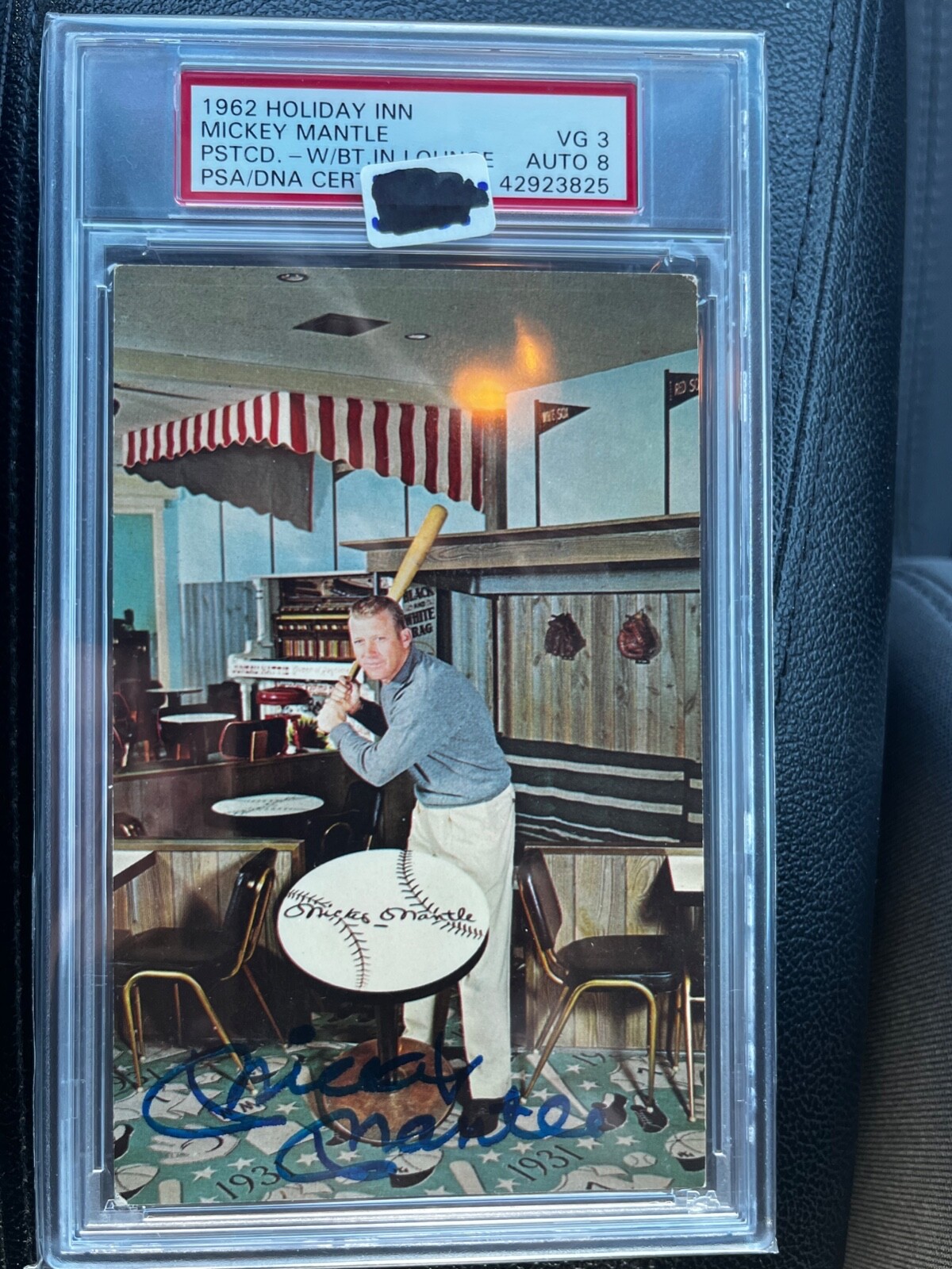 1962 holiday inn mickey mantle post card autograph psa dna