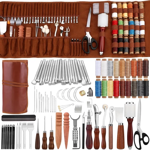 Leather Craft Tools and Supplies for Carving Punching Sewing Stamping with Bag