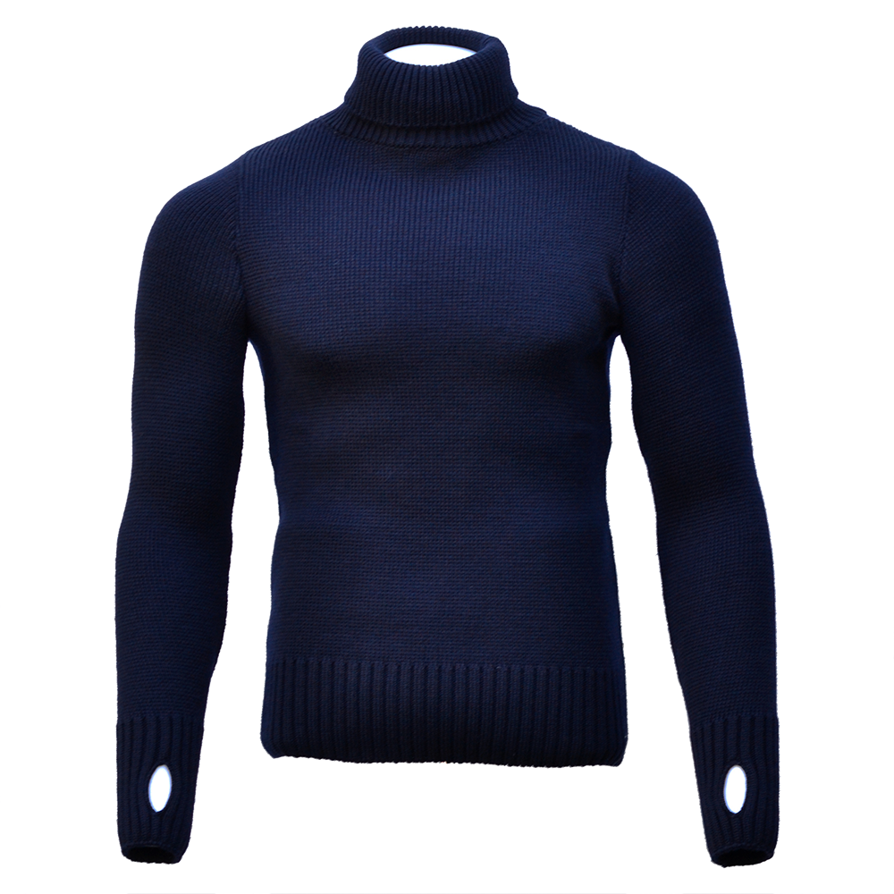 100% Merino Wool FITTED Submariner Sweater in Navy Roll Turtle