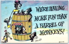 Postcard - We're Having More Fun Than A Barrel Of Monkeys! - Comic Art Print
