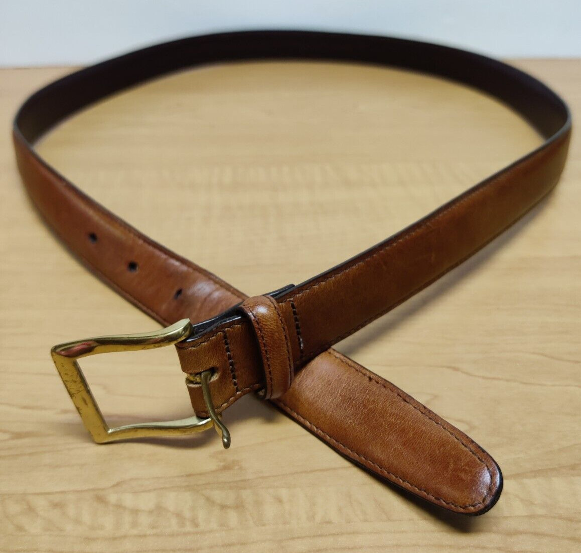 Brown, Men's belt solid brass rectangular gold to… - image 1