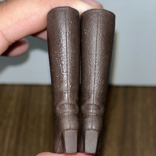 2 Vtg 1970 Mattel Barbie Doll Boots Lace Up White/Brown Squishy Mod Era Groovy - Picture 9 of 10