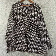 Pleione Tops Womens Large Wave Stripes Long Sleeve Casual Office