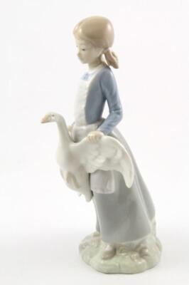 Nao Made in Spain For Lladro Porcelain Girl Holding White Goose  