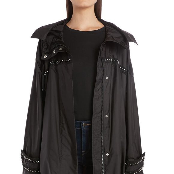 NWT MONCLER Prasin Hooded Studded Oversized Raincoat SZ 2 Moncler
