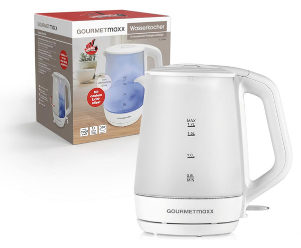 GOURMETmaxx Glas Wasserkocher 1,7 Liter Kabelloser 360° Bedienkomfort 2200 Watt-image