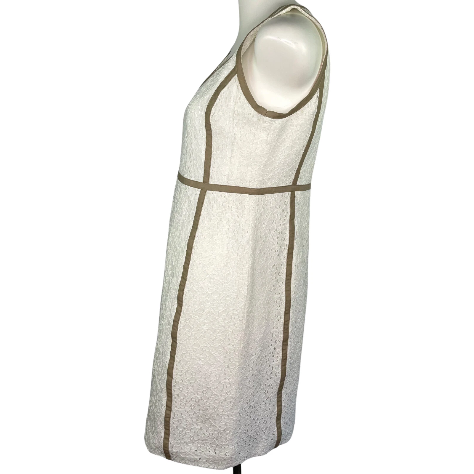 Abito donna Michael Kors bianco floreale pizzo marrone orlo tubino taglia 8P Petites