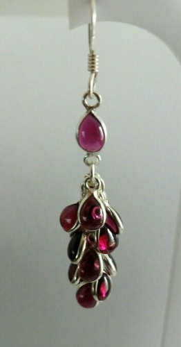 Sterling Silver Garnet Cluster Drop/Dangle Earrings - Picture 4 of 8