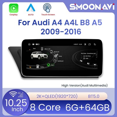 For Audi A4/A5/RS5/B8/S4/Q5 High Autoradio Android 14 64G Steering Wheel Control