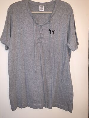 VICTORIA’S SECRET - Gray SS String Lace Up Top. 100% Cotton. Size - L ...