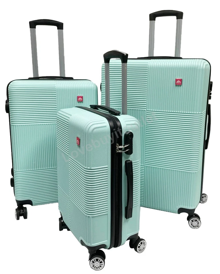 3Pcs Blue Luggage Set Travel Bag ABS Trolley Spinner Lock Carry On Suitcase - Image 4 of 4