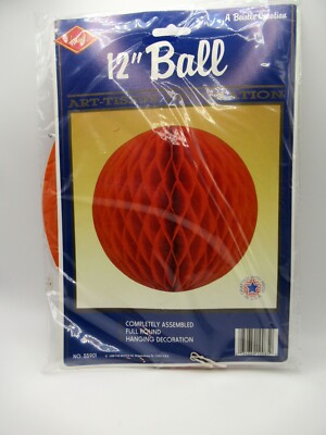 NOS 80s Halloween Fall Beistle Honeycomb Tissue Paper Orange Hanging Ball JOL